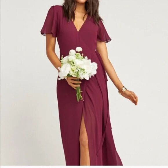 EUC Show Me Your Mumu Noelle Flutter Burgundy Merlot Wine Wrap Maxi Dress - Picture 2 of 6